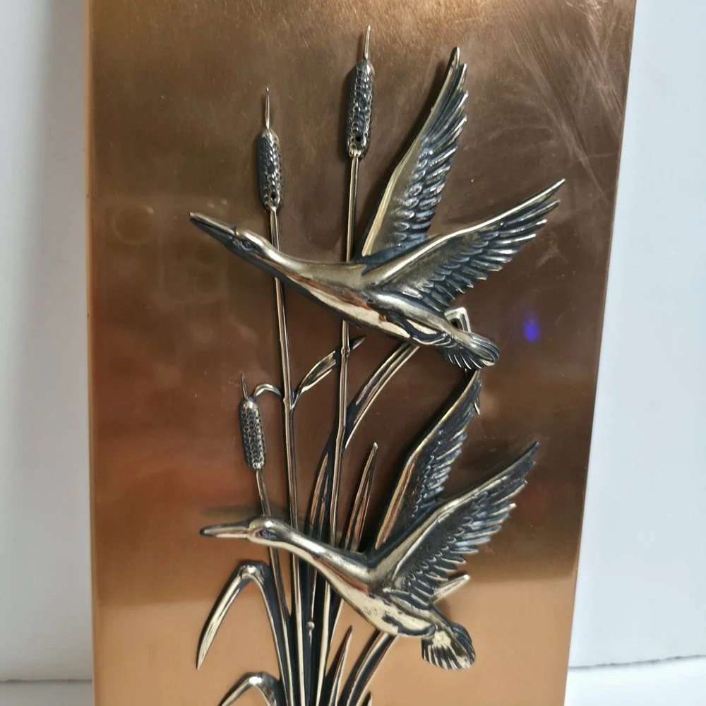 VINTAGE Copper Color Metal 3D Flying Ducks Wall 15.5